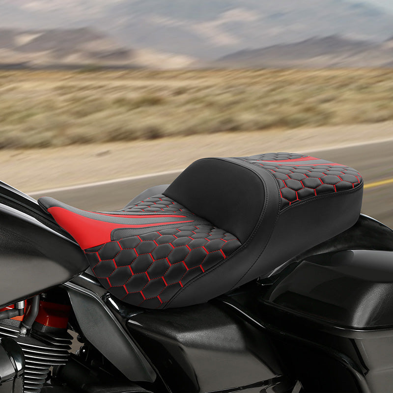 C.C. RIDER Touring Seat Driver Passenger Seat 2 Up Seat Honeycomb Stitch For FL Touring Road King Electra Glide Road Glide, 2009-2023