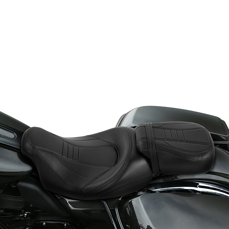 C.C. RIDER Touring Seat Two Piece 2 Up Seat Low Profile Driver Passenger Seat Bulllet For Road Glide Street Glide Road King, 2009-2023