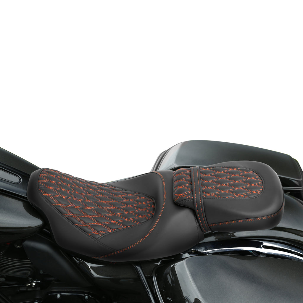 C.C. RIDER Touring Seat Two Piece 2 Up Seat Low Profile Driver Passenger Seat For Road Glide Street Glide Road King, 2009-2023