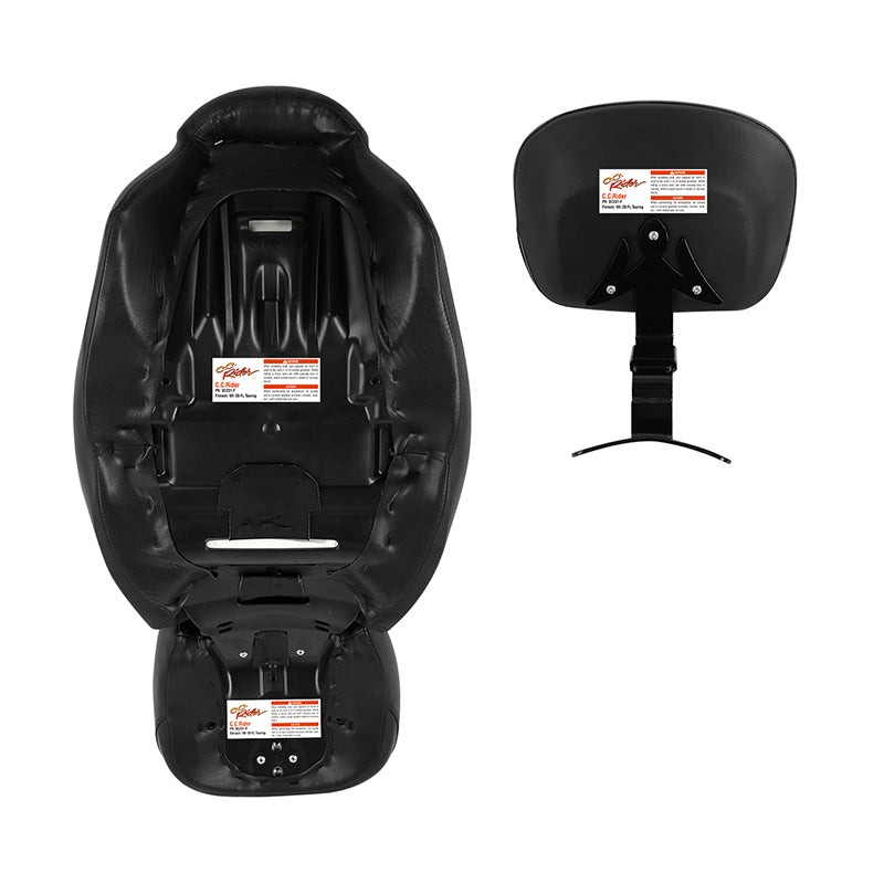 C.C. RIDER Touring Seat Two Piece Low Profile Driver Passenger Seat With Backrest For Road Glide Street Glide Road King, Black Red, 2009-2023