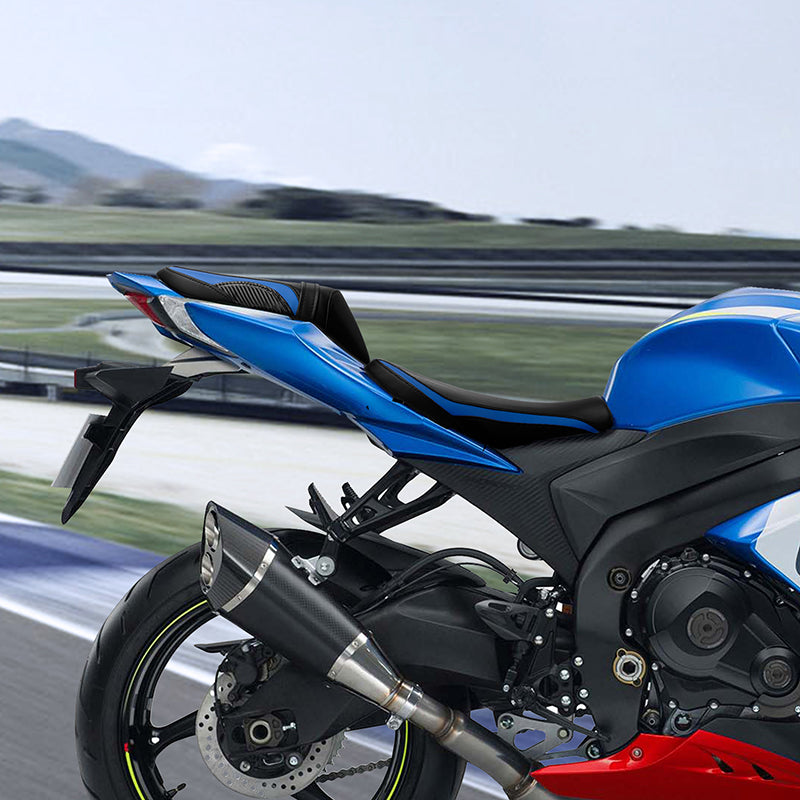 C.C. RIDER Carbon Fiber Pattern Front And Rear Seat With  Blue Trimming For SUZUKI GSXR1000, 2009-2016