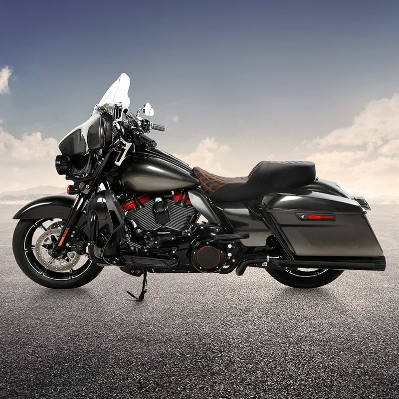 C.C. RIDER Touring Seat Driver Passenger Seat 2 Up Seat Lattice Stitch For FL Touring Road King Electra Glide Road Glide, 2009-2023