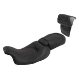 C.C. RIDER Touring Seat Two Piece Low Profile Driver Passenger Seat With Backrest For Road Glide Street Glide Road King, Black Orange, 2009-2023