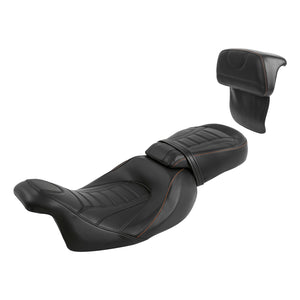 C.C. RIDER Touring Seat Two Piece Low Profile Driver Passenger Seat With Backrest For Road Glide Street Glide Road King, Black Orange, 2009-2023