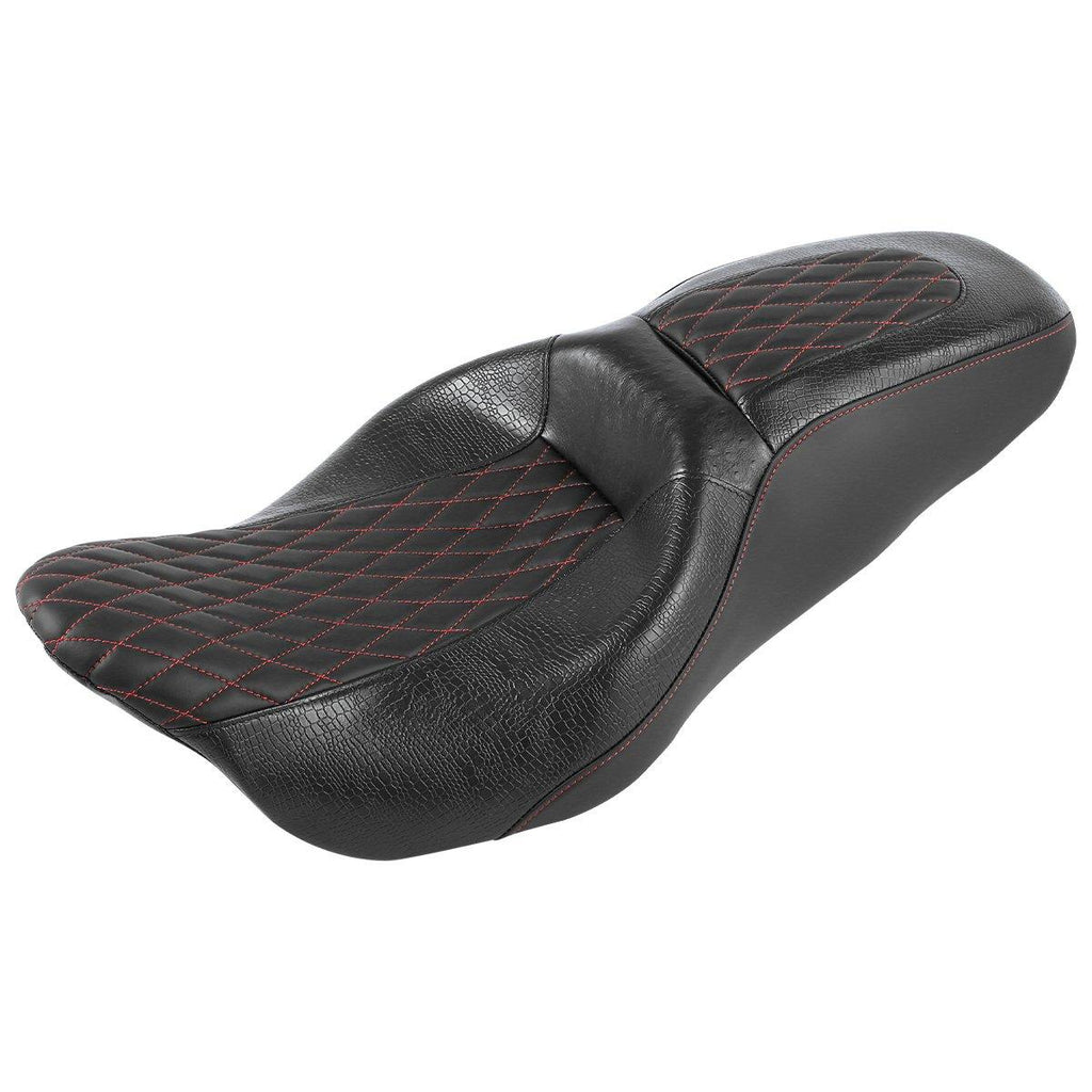 C.C. RIDER Touring Seat 2 up Seat Driver Passenger Seat Diamond Plush For Harley Touring Street Glide Road Glide Electra Glide, 2008-Later S03 CCRiderseats Black Red