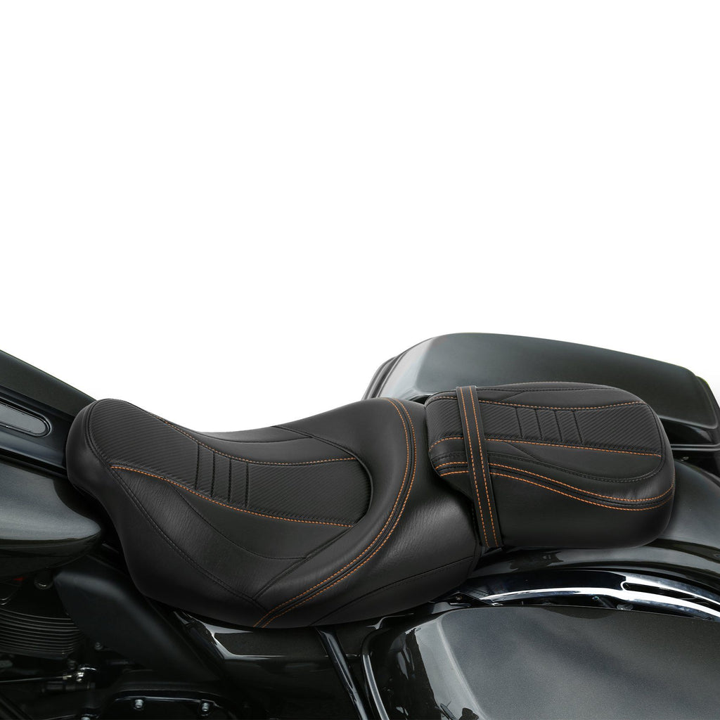 C.C. RIDER Touring Seat Two Piece 2 Up Seat Low Profile Driver Passenger Seat Bulllet For Road Glide Street Glide Road King, 2009-Later SC231 CCRiderseats