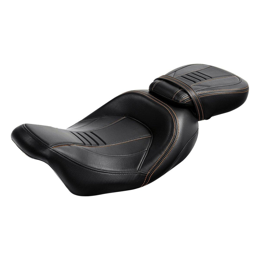 C.C. RIDER Touring Seat Two Piece 2 Up Seat Low Profile Driver Passenger Seat Bulllet For Road Glide Street Glide Road King, 2009-Later SC231 CCRiderseats Black Orange