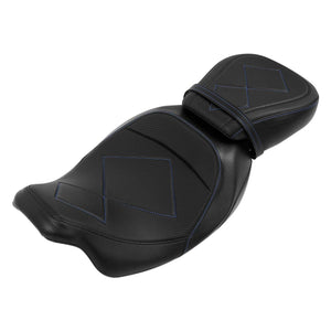 C.C. RIDER Touring Seat Two Piece 2 Up Seat Low Profile Driver Passenger Seat Comfort Ace For Road Glide Street Glide Road King, 2009-Later SC231 CCRiderseats Black Blue