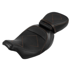 C.C. RIDER Touring Seat Two Piece 2 Up Seat Low Profile Driver Passenger Seat Comfort Ace For Road Glide Street Glide Road King, 2009-Later SC231 CCRiderseats Black Orange