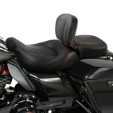 C.C. RIDER Touring Seat Two Piece Low Profile Driver Passenger Seat With Backrest For Road Glide Street Glide Road King, Black Orange, 2009-2023