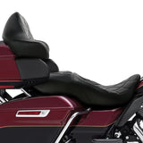 C.C. RIDER Touring Seat Driver Passenger Seat Extended Reach Seat With Backrest For Harley CVO Road Glide Electra Glide Street Glide Road King, Black Gray Diamond Stitching, 2014-2023