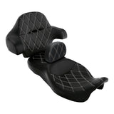 C.C. RIDER Touring Seat Driver Passenger Seat Extended Reach Seat With Backrest For Harley CVO Road Glide Electra Glide Street Glide Road King, Black Gray Diamond Stitching, 2014-2023