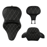 C.C. RIDER Touring Seat Driver Passenger Seat Extended Reach Seat With Backrest For Harley CVO Road Glide Electra Glide Street Glide Road King, Black Gray Diamond Stitching, 2014-2023