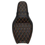 C.C. RIDER Softail Seat Driver And Passenger Seat Chopper Seat Orange Lattice Sitiching Fit Fat Bob 114 FXFB 2018-2023