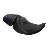 C.C. RIDER Touring Seat Two Piece 2 Up Seat Driver Solo Seat Passenger Seat Blue Honeycomb Stitching For CVO Street Glide CVO Road Glide, 2023-2024