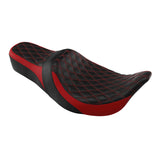 C.C. RIDER Touring Seat 2 up Seat Driver Passenger Seat Slim Extended Reach Red Stitching For Harley Touring Street Glide Road Glide Electra Glide, 2009-2023