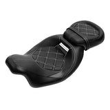 NEW C.C. RIDER Touring Seat Two Piece 2 Up Seat Low Profile Driver Passenger Seat Lattice Sititching For Road Glide Street Glide Road King, 2009-2023