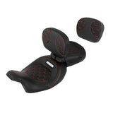 C.C. RIDER Touring Seat Two Piece Low Profile Driver Passenger Seat With Backrest For Road Glide Street Glide Road King, Black Red, 2009-2023