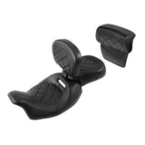 C.C. RIDER Touring Seat Two Piece Low Profile Driver Passenger Seat With Backrest For Road Glide Street Glide Road King, Black, 2009-2023