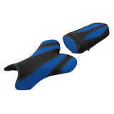 C.C. RIDER YZF R1 Front And Rear Seat Black Blue Alcantara Leather For YAMAHA YZFR1, 2004-2006