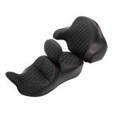 C.C. RIDER Touring Seat Driver Passenger Seat With Backrest For Harley CVO Road Glide Electra Glide Street Glide Road King, Black Red, 2014-2023