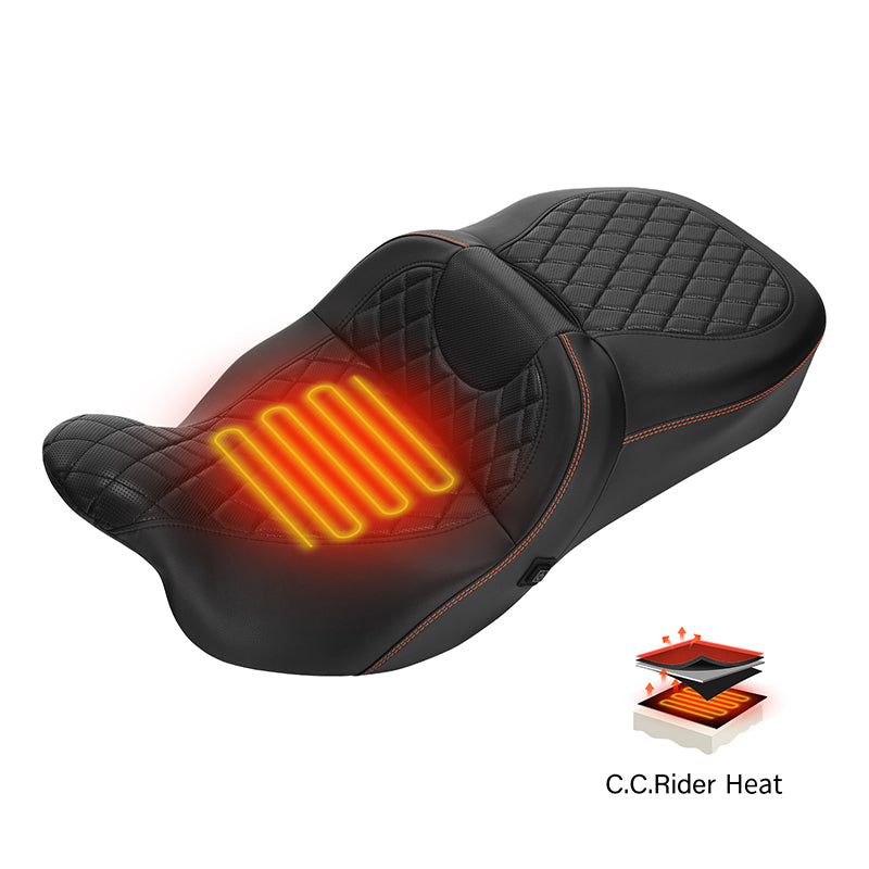 C.C. RIDER *Heated Seat* Touring Seat 2 Up Seat Driver Passenger Seat For Harley CVO Road Glide Electra Glide Street Glide Road King, 2009-2023