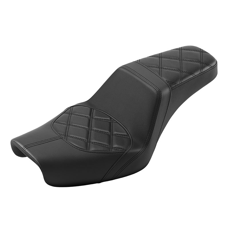C.C. RIDER Dyna Step Up Seat 2 Up Seat Black Diamond Stitching For Dyna Wide Glide Super Glide, 1996-2003