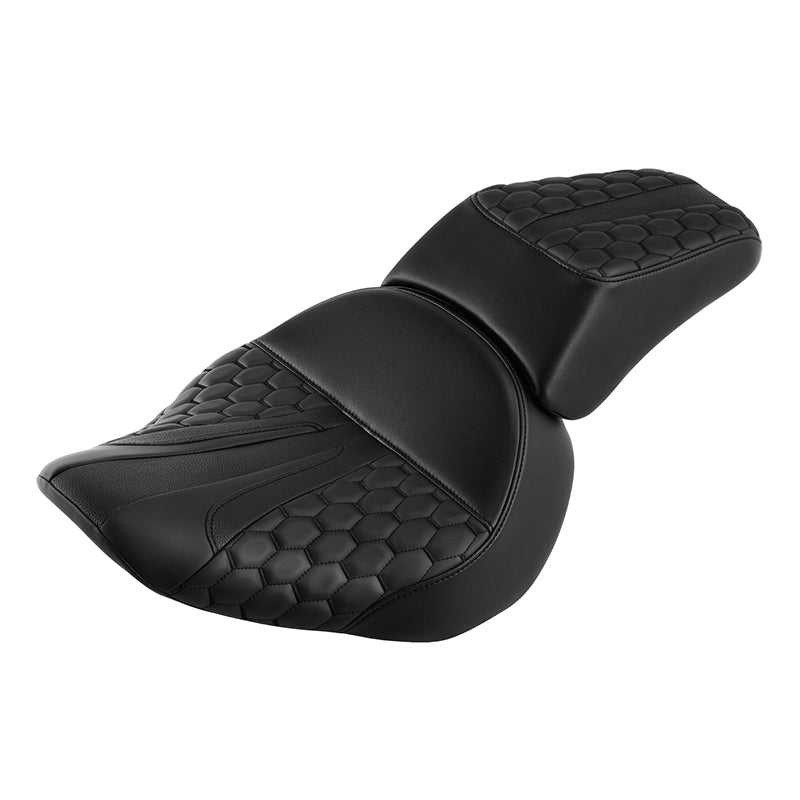 C.C. RIDER Softail Seat Two Piece 2 Up Seat Low Profile Driver Solo Seat Passenger Seat Honeycomb For Harley Softail Fat Boy Cross Bones, 2007-2017