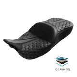 Gel Seat C.C. RIDER Touring Seat Driver Passenger Seat 2 Up Seat Black Honeycomb Stitch For FL Touring Road King Electra Glide Road Glide, 2009-2024