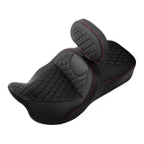 C.C. RIDER Touring Seat Driver Passenger Seat With Backrest For Harley CVO Road Glide Electra Glide Street Glide Road King, Black Red, 2014-2023