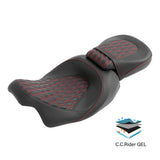 Gel Seat C.C. RIDER Touring Seat Two Piece 2 Up Seat Low Profile Driver Passenger Seat For Road Glide Street Glide Road King Lattice Stitching, 2009-2023