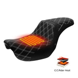 Heated Seat C.C. RIDER  Dyna Step Up Seat 2 up Seat Diamond Stitching For Dyna Low Rider Fat Bob FXD/FXDWG, 2006-2017