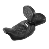 C.C. RIDER Touring Seat Two Piece Low Profile Driver Passenger Seat With Backrest For Road Glide Street Glide Road King, Black White 2009-2023