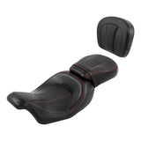 C.C. RIDER Touring Seat Two Piece Low Profile Driver Passenger Seat With Backrest For Road Glide Street Glide Road King, Red, 2009-2023