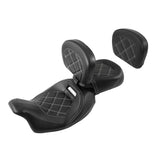 C.C. RIDER Touring Seat Two Piece Low Profile Driver Passenger Seat With Backrest For Road Glide Street Glide Road King, Black White 2009-2023