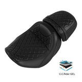 Gel Seat C.C. RIDER Touring Seat Two Piece 2 Up Seat Driver Solo Seat Passenger Seat Black Lattice Stitching For CVO Street Glide CVO Road Glide, 2023-2025