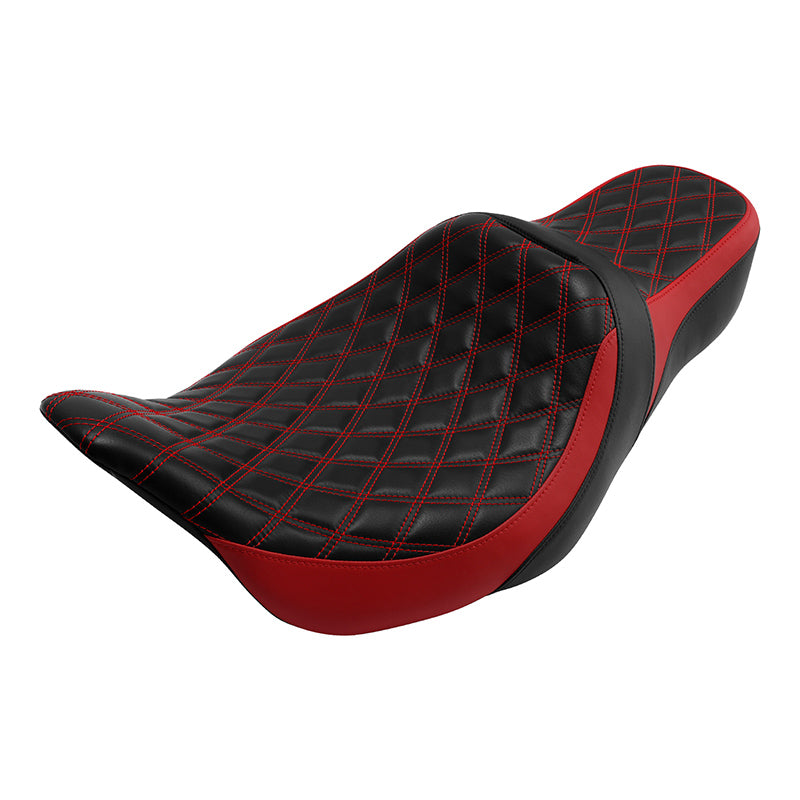 C.C. RIDER Touring Seat 2 up Seat Driver Passenger Seat Slim Extended Reach Red Stitching For Harley Touring Street Glide Road Glide Electra Glide, 2009-2023
