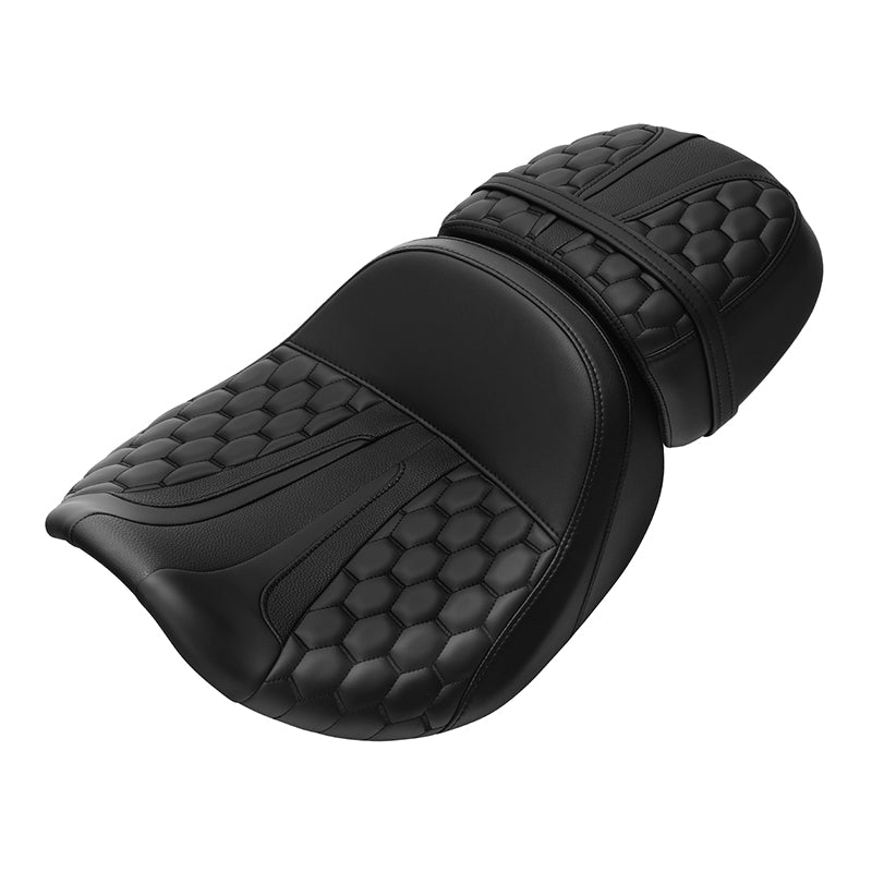 C.C. RIDER Touring Seat Two Piece 2 Up Seat Driver Solo Seat Passenger Seat Honeycomb Stitching For CVO Street Glide CVO Road Glide, 2023-2025