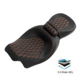 Gel Seat C.C. RIDER Touring Seat Two Piece 2 Up Seat Low Profile Driver Passenger Seat For Road Glide Street Glide Road King Lattice Stitching, 2009-2023