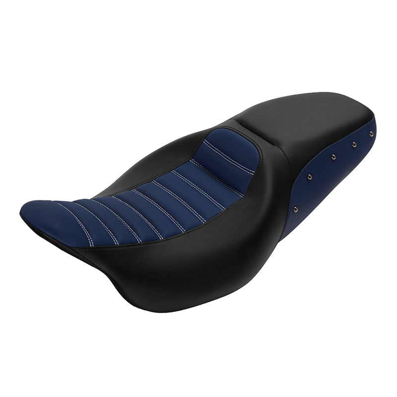 C.C. RIDER Touring Seat 2 up Seat Driver Passenger Seat Black Blue Stud Design For Harley Touring Street Glide Road Glide Electra Glide, 2008-2023