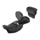 C.C. RIDER Touring Seat Two Piece Low Profile Driver Passenger Seat With Backrest For Road Glide Street Glide Road King, Black White 2009-2023