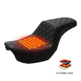 Heated Seat C.C. RIDER  Dyna Step Up Seat 2 up Seat Diamond Stitching For Dyna Low Rider Fat Bob FXD/FXDWG, 2006-2017