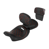 C.C. RIDER Touring Seat Two Piece Low Profile Driver Passenger Seat With Backrest For Road Glide Street Glide Road King, Black Red, 2009-2023