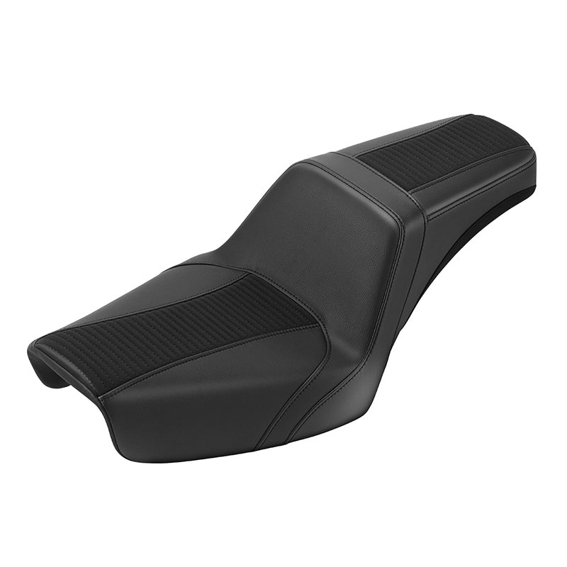 C.C. RIDER Dyna Step Up Seat 2 Up Seat Black Stripes Stitching For Dyna Wide Glide Super Glide, 1996-2003
