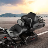 C.C. RIDER Touring Seat Driver Passenger Seat With Backrest For Harley CVO Road Glide Electra Glide Street Glide Road King, Whitish Grey, 2014-2023