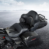 C.C. RIDER Touring Seat Driver Passenger Seat With Backrest For Harley CVO Road Glide Electra Glide Street Glide Road King, Whitish Grey, 2014-2023