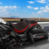 C.C. RIDER Touring Seat 2 up Seat Driver Passenger Seat Slim Extended Reach Red Stitching For Harley Touring Street Glide Road Glide Electra Glide, 2009-2023