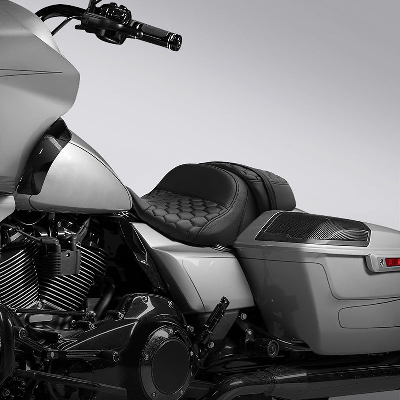 C.C. RIDER Touring Seat Two Piece 2 Up Seat Driver Solo Seat Passenger Seat Honeycomb Stitching For CVO Street Glide CVO Road Glide, 2023-2025