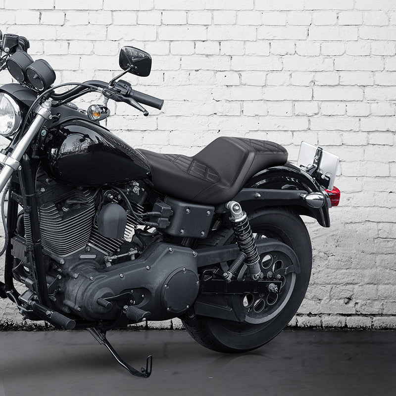 C.C. RIDER Dyna Step Up Seat 2 Up Seat Black Diamond Stitching For Dyna Wide Glide Super Glide, 1996-2003