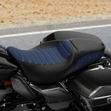 C.C. RIDER Touring Seat 2 up Seat Driver Passenger Seat Black Blue Stud Design For Harley Touring Street Glide Road Glide Electra Glide, 2008-2023